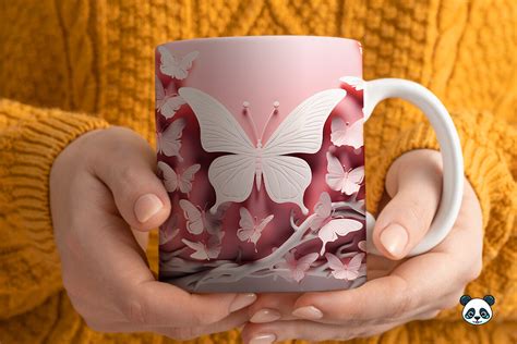 D Pink Butterfly Mug Wrap Sublimation Graphic By Pandastic Creative