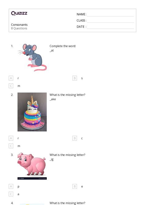 50 Consonants Worksheets For 1st Grade On Quizizz Free Printable