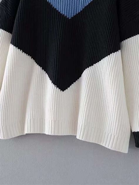 Chevron Block Ribbed Knit Sweater Shein Sheinside