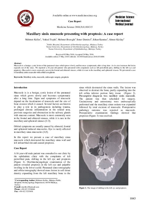 Pdf Maxillary Sinus Mucocele Presenting With Proptosis A Case Report Mehmet Kelles