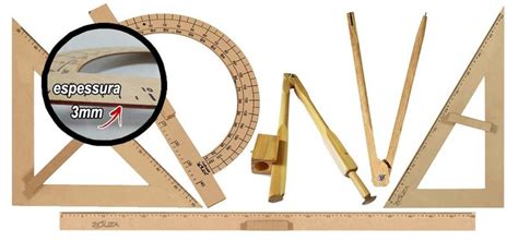 Kit Geom Trico Do Professor Mdf Pinus R Gua Metro Compasso Para