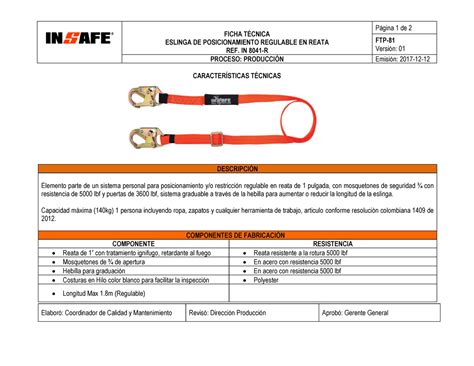 Ficha Tecnica Eslinga Sencilla Reata Posicionamiento Insafe R