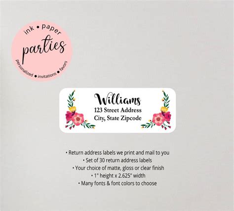 Floral Flowers Return Address Labels Favors Personalized Etsy