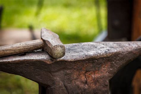 Worn Iron Anvil And Hammer Stock Image Image Of Hammer 64779679