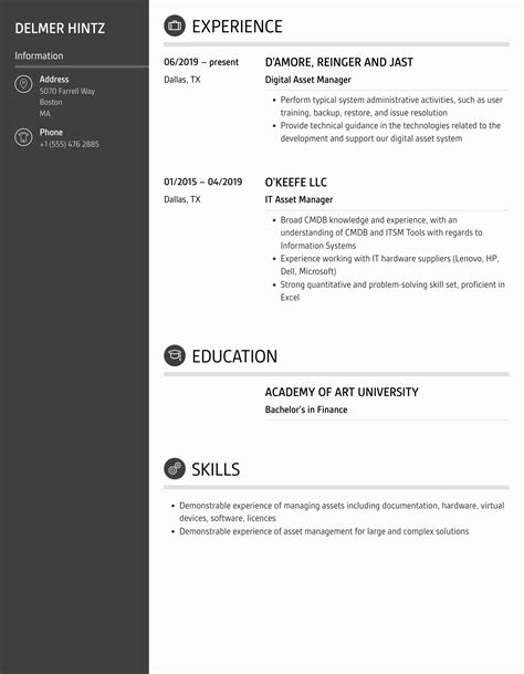 Asset Manager Resume Samples Velvet Jobs