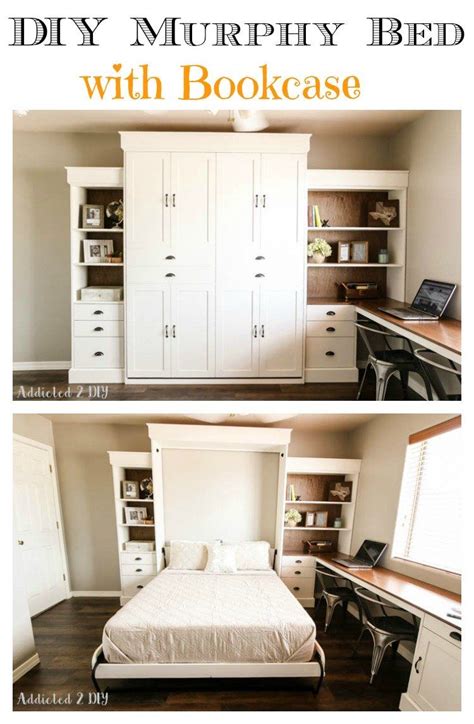 DIY Modern Farmhouse Murphy Bed with Bookcase | Farmhouse murphy beds ...