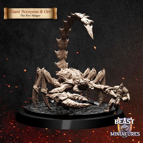 Giant Scorpion Miniature with Orc – Fire Stinger – For 3D Printing – www.beastminiatures.com