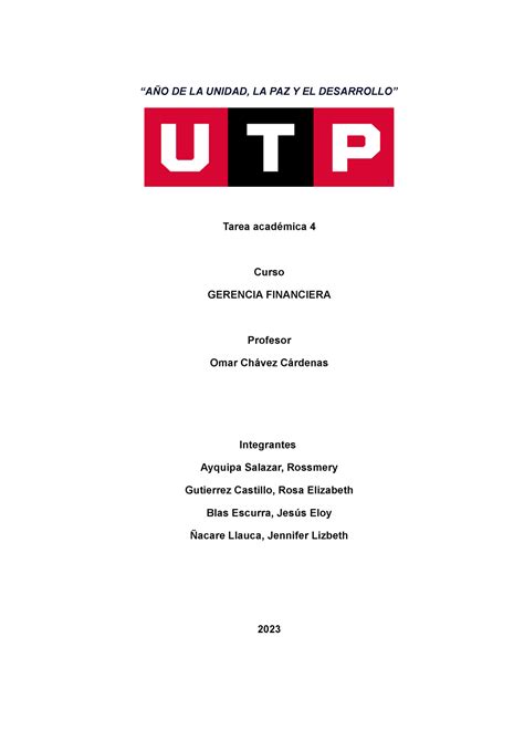 TA4 Gerencia Financiera AÑO DE LA UNIDAD LA PAZ Y EL DESARROLLO