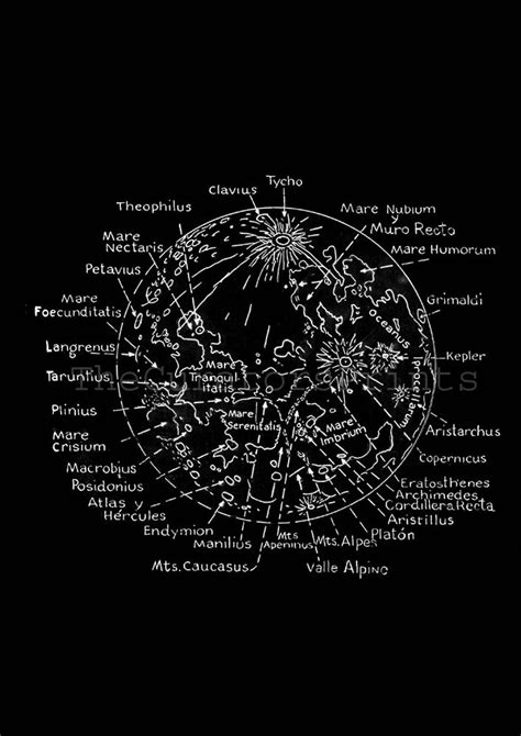 Map of the Moon Lunar Surface Astronomy Print Recovered Vintage Image ...