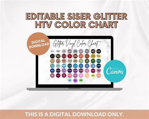 Editable Siser Glitter HTV Color Chart Vinyl Color Chart - Etsy in 2022 | Color chart, Vinyl ...