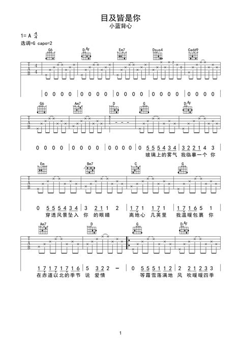 目及皆是你吉他谱 小蓝背心 G调吉他弹唱谱 琴谱网