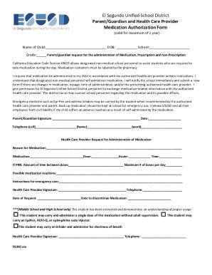 Fillable Online Parent Guardian And Physician Request For Medication