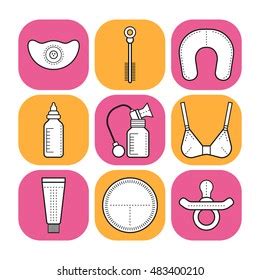 Breastfeeding Linear Flat Icons Motherhood Vector Stock Vector Royalty