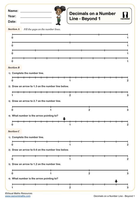 Decimals On A Number Line Beyond 1 Worksheet Fun And Engaging Year 4 Pdf Worksheets