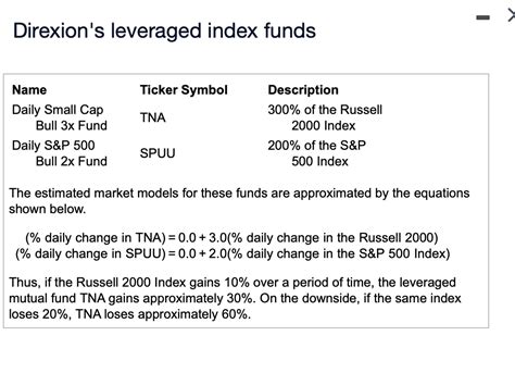 Solved Direxion's leveraged index funds The estimated market | Chegg.com