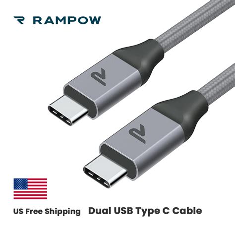 RAMPOW 60W Dual USB Type C Cable 2m 6 5ft USB C To USB C Cable For