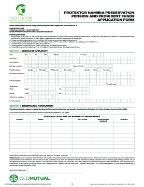 Fillable Online PROTEKTOR PRESERVATION FUND APPLICATION FORM Old