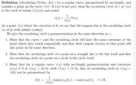 Definition (Osculating Circle). Let y be a regular | Chegg.com