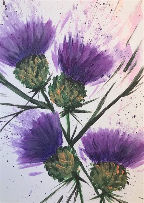 Grace On Twitter 💚💜scottish Thistle Original Art Print 💜💚