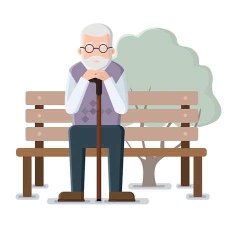 Premium Vector Old Man Sitting On Bench In Park Vector Illustration