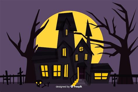 Casa Embrujada De Halloween De Dibujos Animados De Miedo Vector Gratis