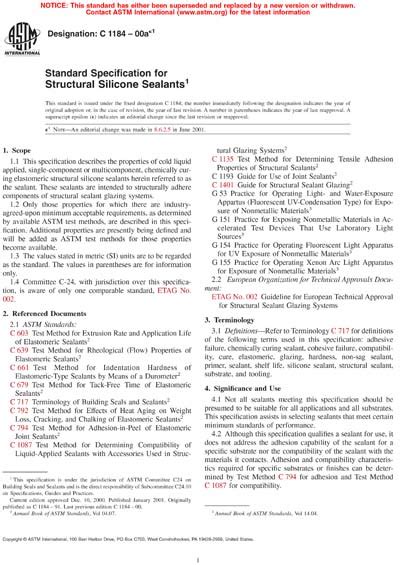 ASTM C1184 00ae1 Standard Specification For Structural Silicone Sealants