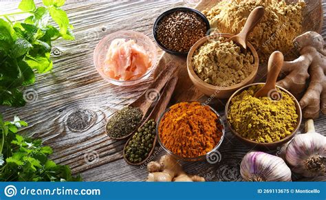 Composition With Assortment Of Spices And Herbs Stock Image Image Of