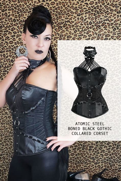 Atomic Steel Boned Black Gothic Collared Corset Black Gothic Sexy