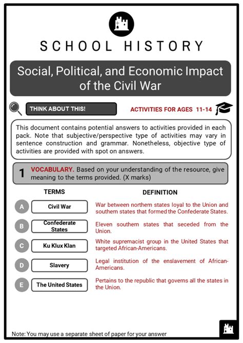 Civil War 5th Grade Worksheets Civil War Cause And Effect Activity