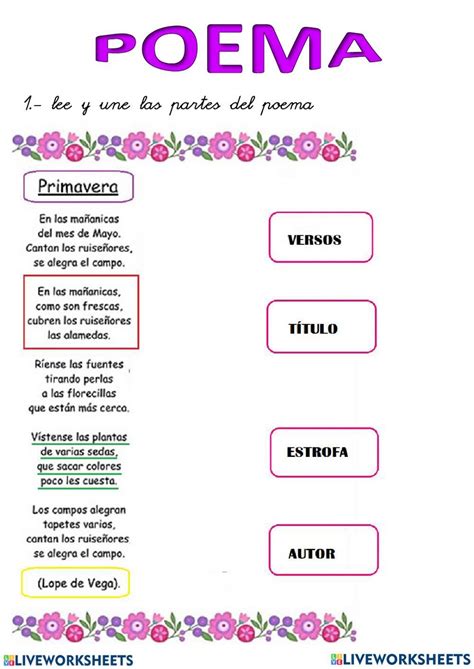 Partes Del Poema Interactive Worksheet School Subjects Worksheets