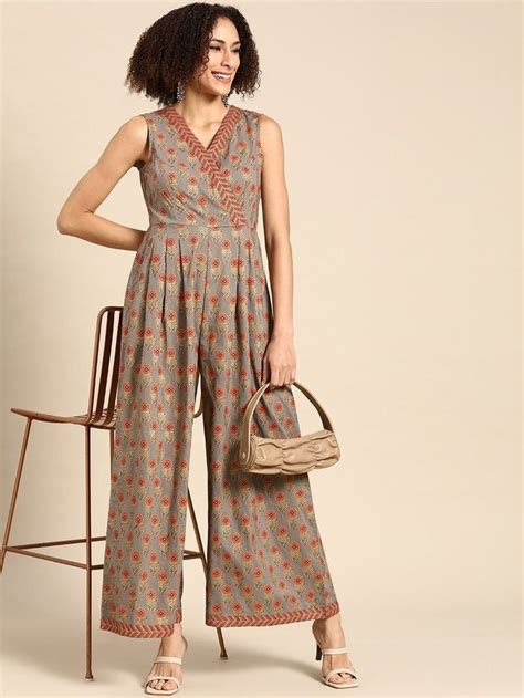 Designer Indian Block Printed Jumpsuit For Women Indo Western Dress