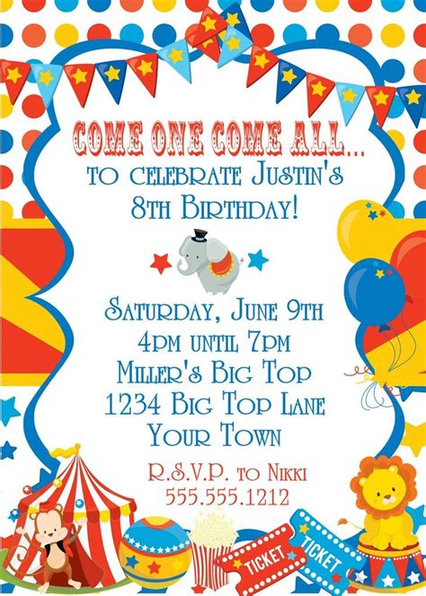 Circus Birthday Party Invitations | Circus birthday party, Carnival ...