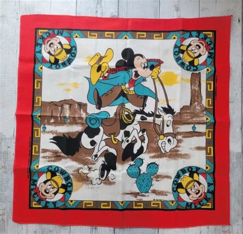 Vintage S Walt Disney Cowboy Mickey Mouse Rodeo Scarf Bandana