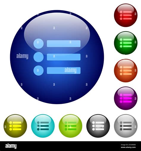 Iconos de lista de viñetas en los botones redondos de cristal de color