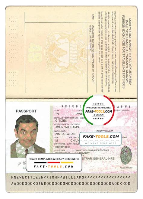 Zimbabwe Passport Template In Psd Format Fully Editable With All Fonts Fake Tools