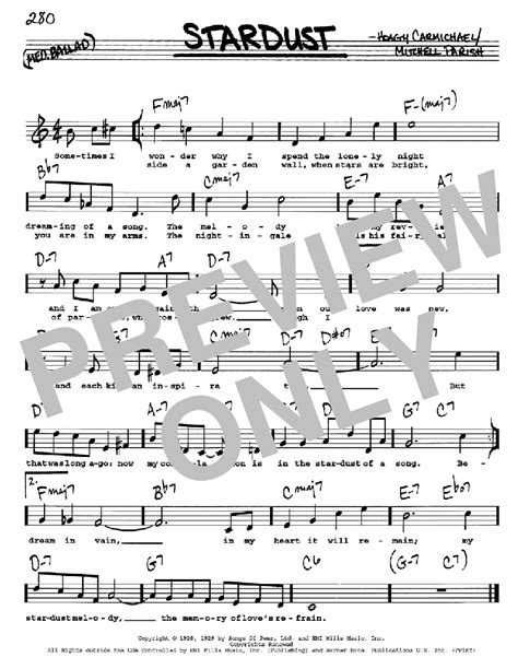 Stardust By Hoagy Carmichael Sheet Music For Real Book Melody Lyrics