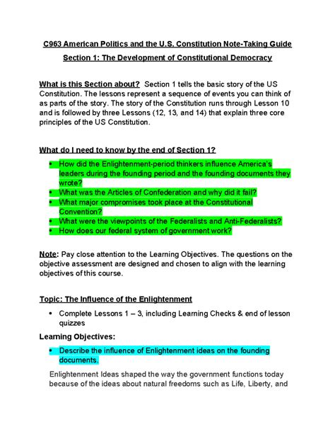 C Section Note Taking Guide C American Politics And The U