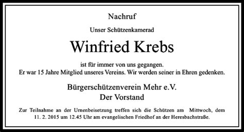 Alle Traueranzeigen für Winfried Krebs trauer rp online de