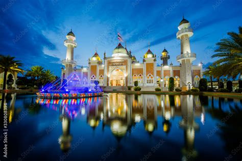 Beautiful Pattani Central Mosque And Reflection In Water Recognized As