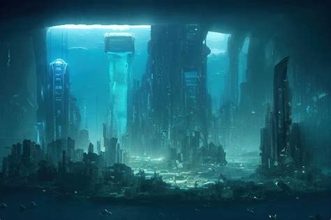 Ciudad Futurista Abstracta Bajo El Agua Futuro De La Humanidad