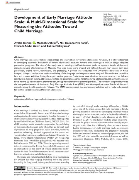 Pdf Development Of Early Marriage Attitude Scale A Multi Dimensional
