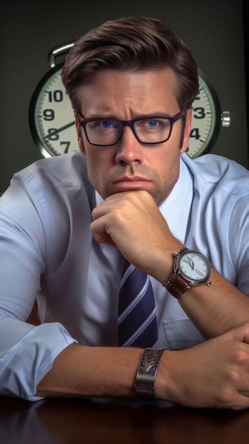 Un Homme Est Assis Devant Une Horloge Qui Dit S Image Premium