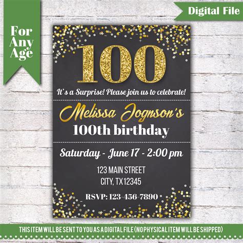 Free Printable 100th Birthday Invitations - Printable Templates