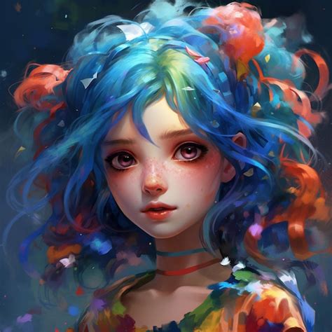 Premium Ai Image There Is A Girl With Blue Hair And A Colorful Dress