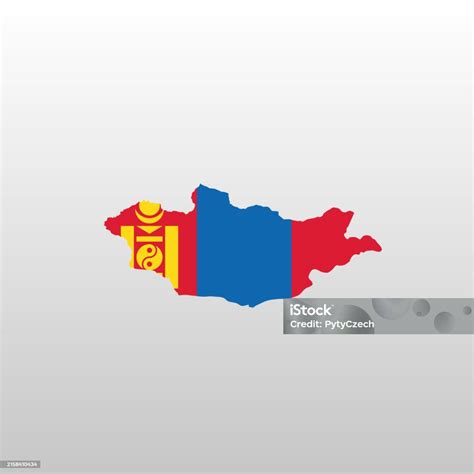 Mongolia National Flag In Country Map Silhouette Stock Illustration