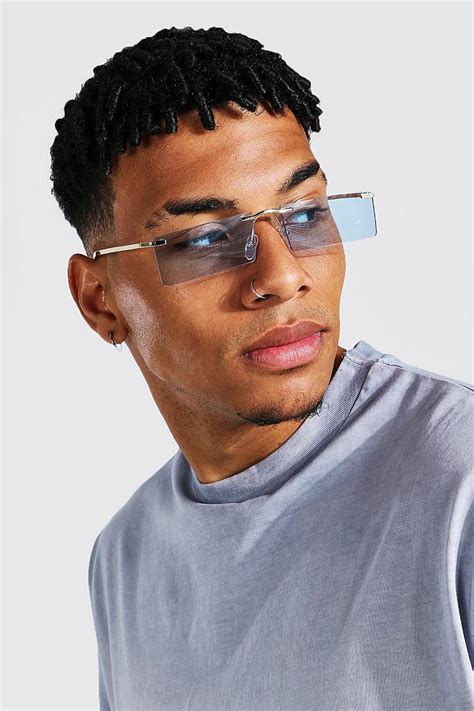 Men S Frameless Rectangle Sunglasses Boohoo Uk