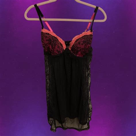 Y2K Black Pink Lingerie Babydoll Top Size Depop