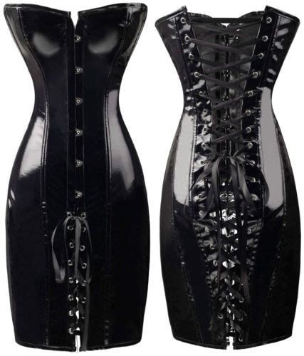 2020 New Sexy Steampunk Corset Dress Clubwear Wetlook Vinyl PVC Dress