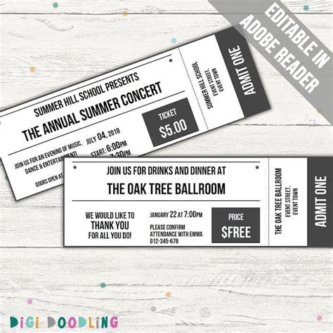 Event Ticket Template. Editable PDF. Printable. Instant - Etsy