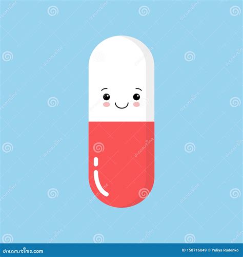 Cute Happy Smiling Medicine Pill Capsule Vector Flat Cartoon Character